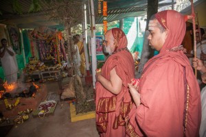 Purnahuti ceremony of the Rudra Yaga at Vidyaranyapura Agrahara, Sringeri