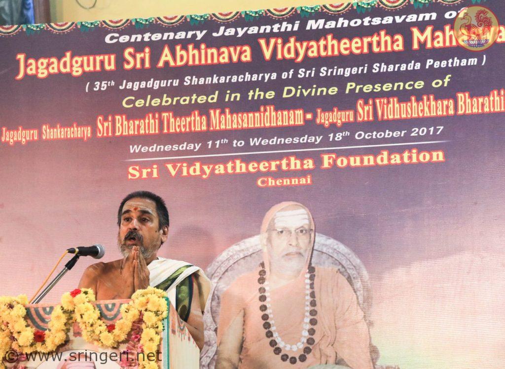 br_sundarakumar_speaks_on_the_jivanmukti_of_jagadguru_sri_abhinava_vidyatirtha_mahaswamiji_on_the_jayanti_day_18oct2017