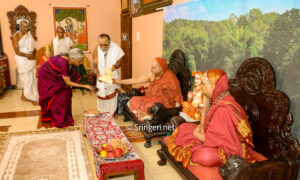 Hon. Finance minister Smt. Nirmala Sitaraman receives the blessings of the Ubhaya Jagadgurus